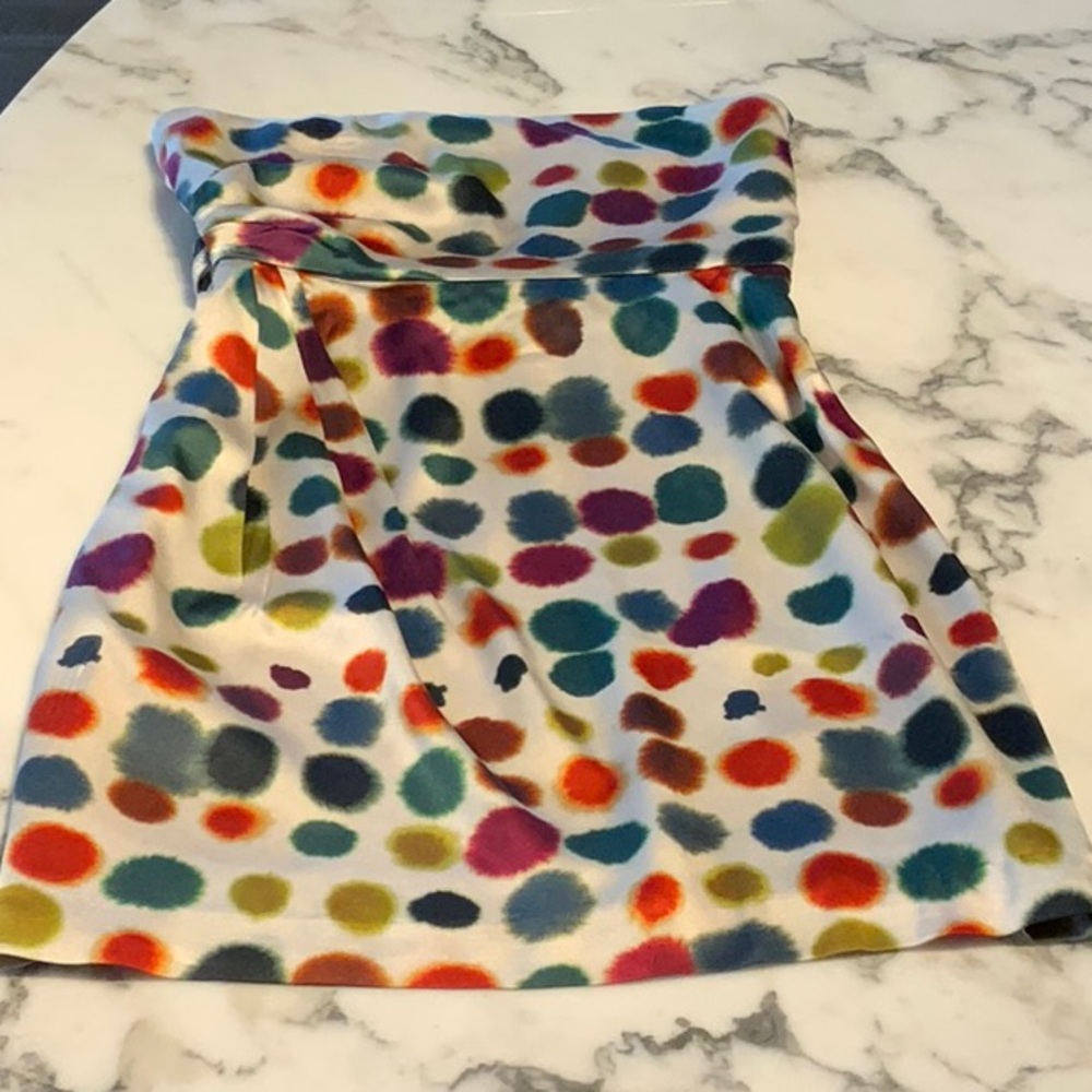 Theory Multi-Color Silk Strapless Mini Dress